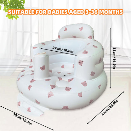 AGITVPS Inflatable Baby Seat for Babies 3-36 Months, Built in Air Pump Baby Chair Sit Me up Floor Seat for Baby, Bumbo Seat for Learning to Sit, Feeding, Camping (Bear)
