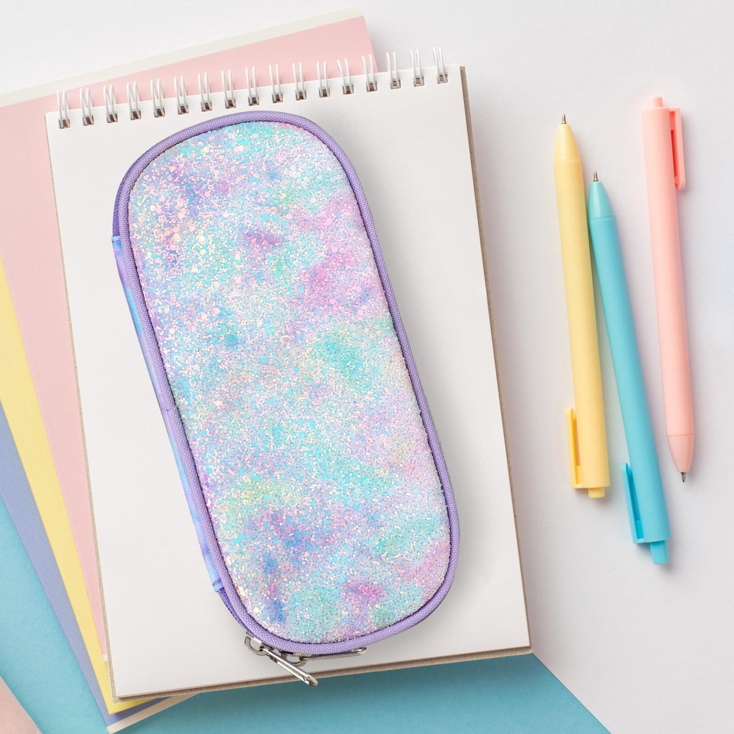 Cambond Pencil Case for Girls - Big Capacity Cute Pencil Case for Kids Teenager Special Pencil Pouch for School Office, Pencil Box Only, Glitter Purple Tie-dye