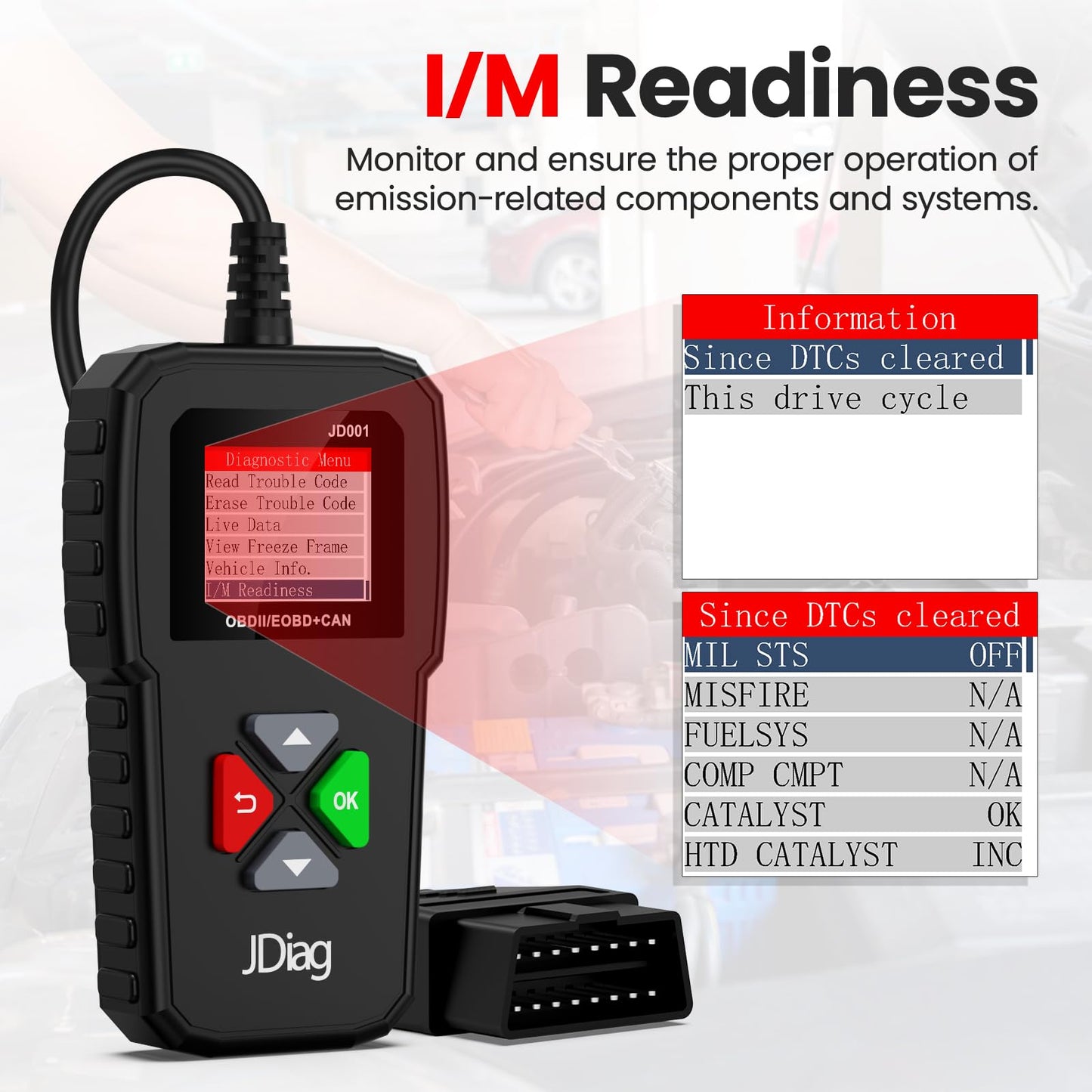 JDIAG JD001 OBD2 Scanner Professional Code Reader Engine Fault Scanner CAN Diagnostic Scan Tool for Cars Since 1996 Easy to Read and Clear False Code with DTC Lookup, I/M Readiness, Freeze Frame