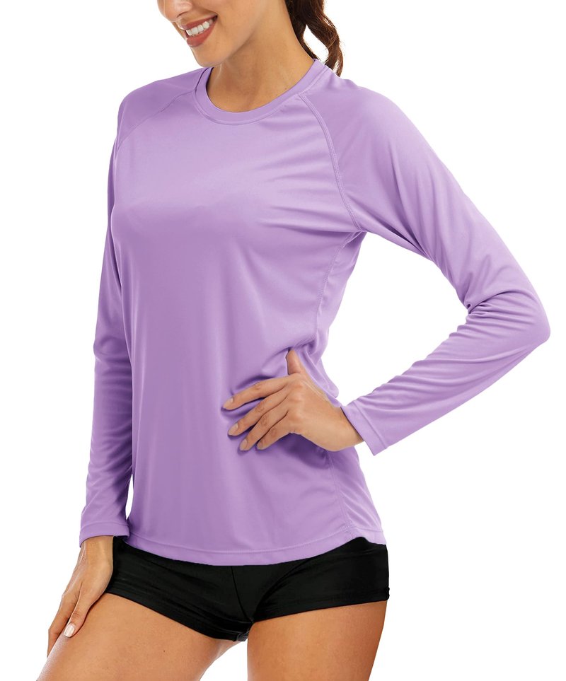 MAGCOMSEN T Shirts for Women UV Shirts for Women Long Sleeve Shirts Summer Running Shirts Women Fishing Shirts Hiking Shirts Workout Shirts for Women Light Purple
