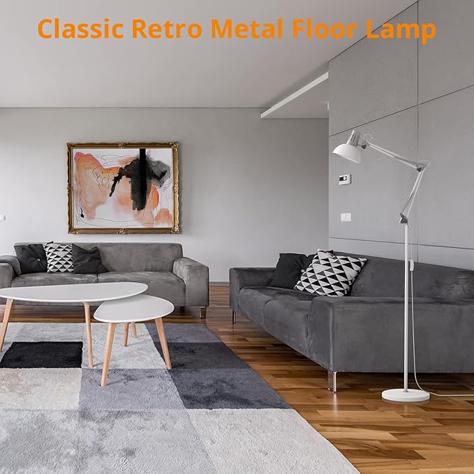 LEPOWER Floor Lamp, Swing Arm Floor Standing Lamp, Industrial Floor Lamp with Heavy Metal Base, E26 Lamp Base Floor Light, Modern Standing Reading Lamp for Living Room, Bedroom, Office White