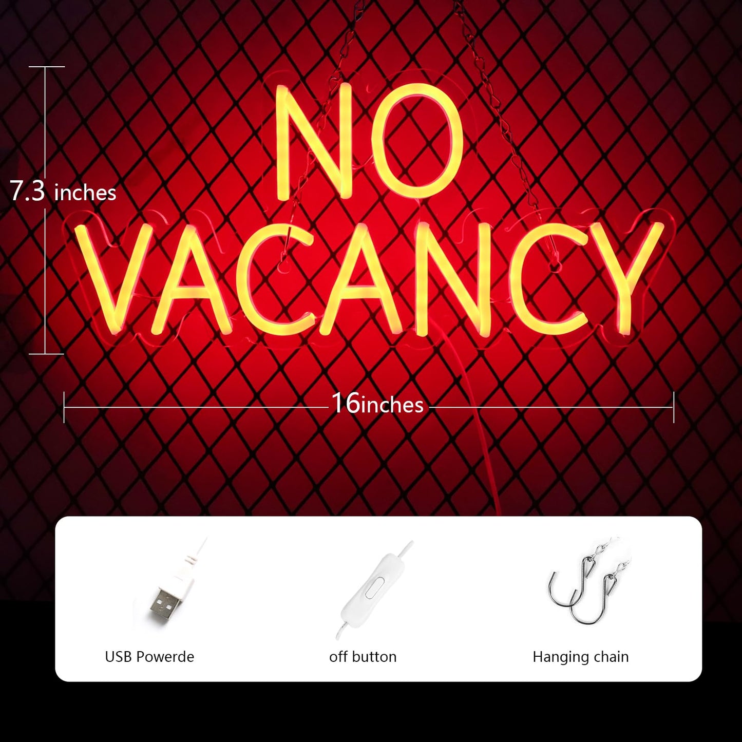 JFLLamp NO VACANCY Neon Signs for Wall Decor Neon Lights for Bedroom Led Business Signs Suitable for Hotels Christmas Birthday Party Unique Gift for Lover, 5V Power Adapter, 16 * 7.3 Inch(Red)