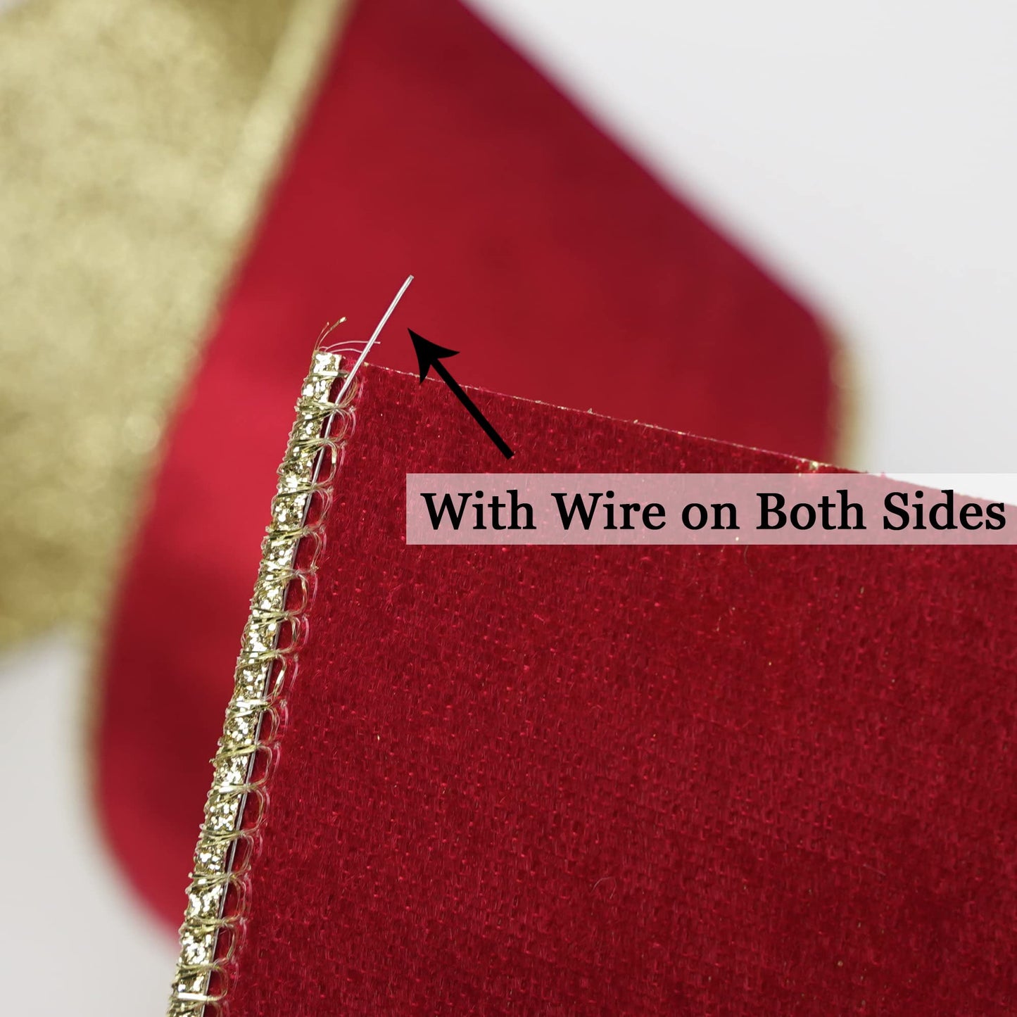 HUIHUANG Red Velvet Wired Ribbon Christmas Velvet Wired Edge Ribbon 2.5 inch Red and Gold Double Sided Ribbons for Christmas Tree Wreaths Gift Wrapping Bows Garlands Home Decor Crafts-10 Yards
