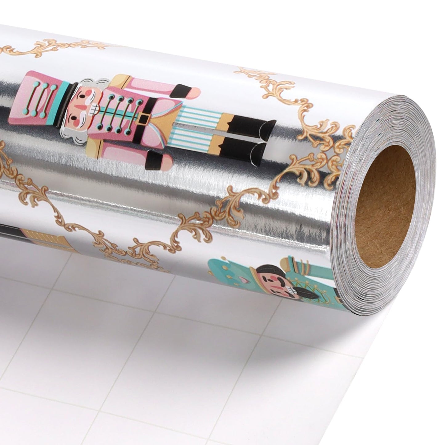 LaRibbons Christmas Foil Wrapping Paper Jumbo Roll, Nutcracker Gift Wrap for Christmas, Holiday, Xmas Party Celebration, 30 Inch × 33 Feet