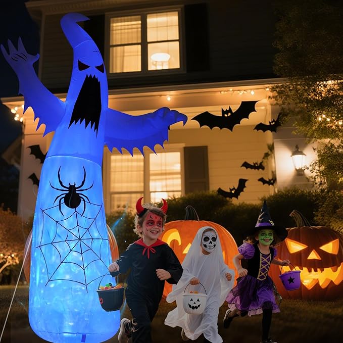 Halloween Inflatable Ghost Decoration, LED Color Changing Lights, Outdoor Yard Decor with Wings (12FT Giant Terror Spider Ghost)