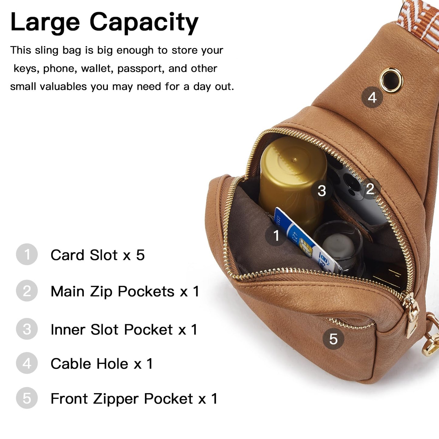 Telena Small Sling Bag for Women Leather Crossbody Fanny Packs Chest Bag for Women