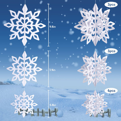 JOHOUSE 12PCS 3D Paper Snowflake Garland - White Hanging Snowflake Ornaments for Winter Christmas Home Decorations