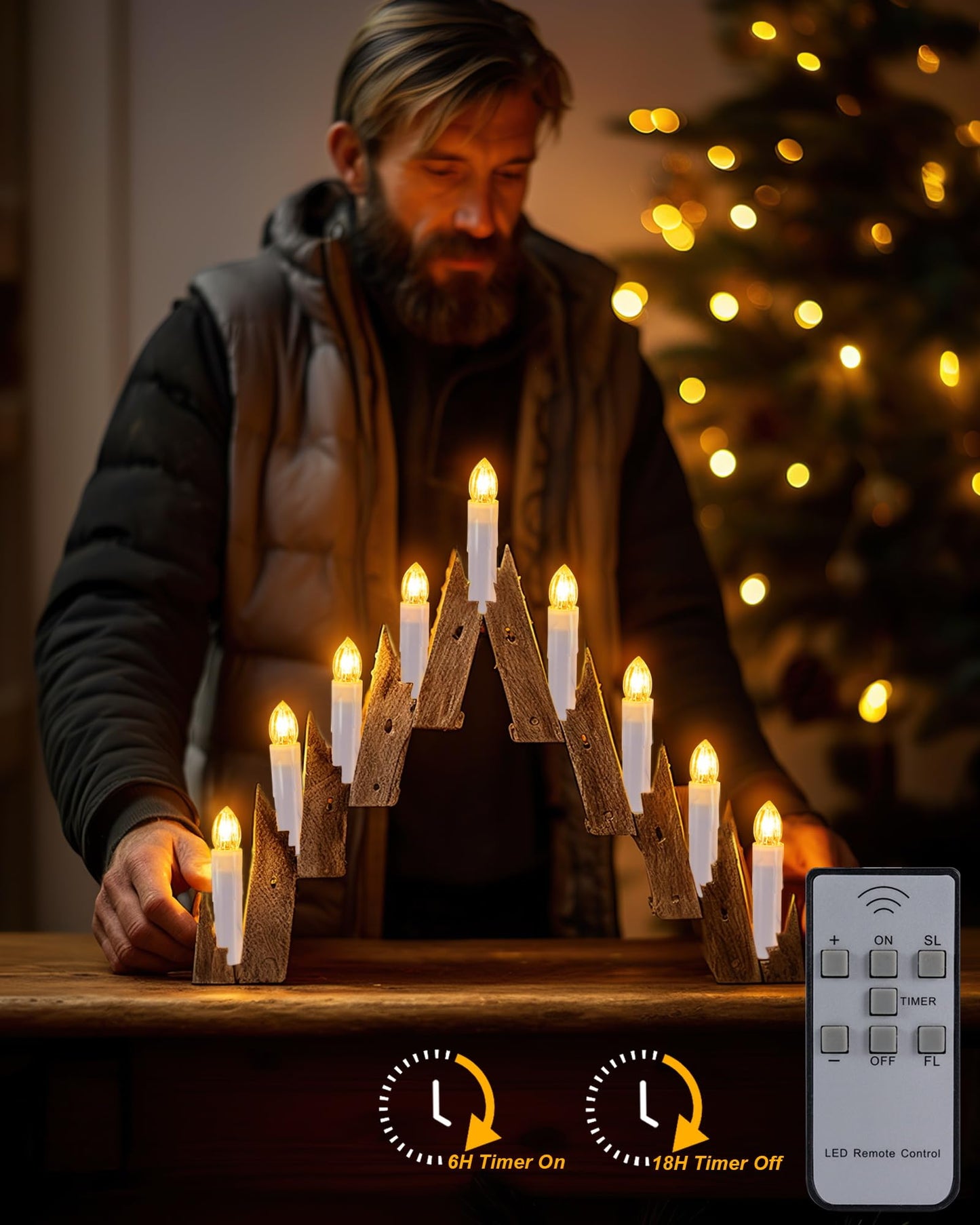 Homemory 10 Pcs Clip On Candles for Christmas Tree with Remote and Timer, Flickering LED Window Candle with Clips/Suction Cups, Warm White Light, Dia 0.7''x H 4''
