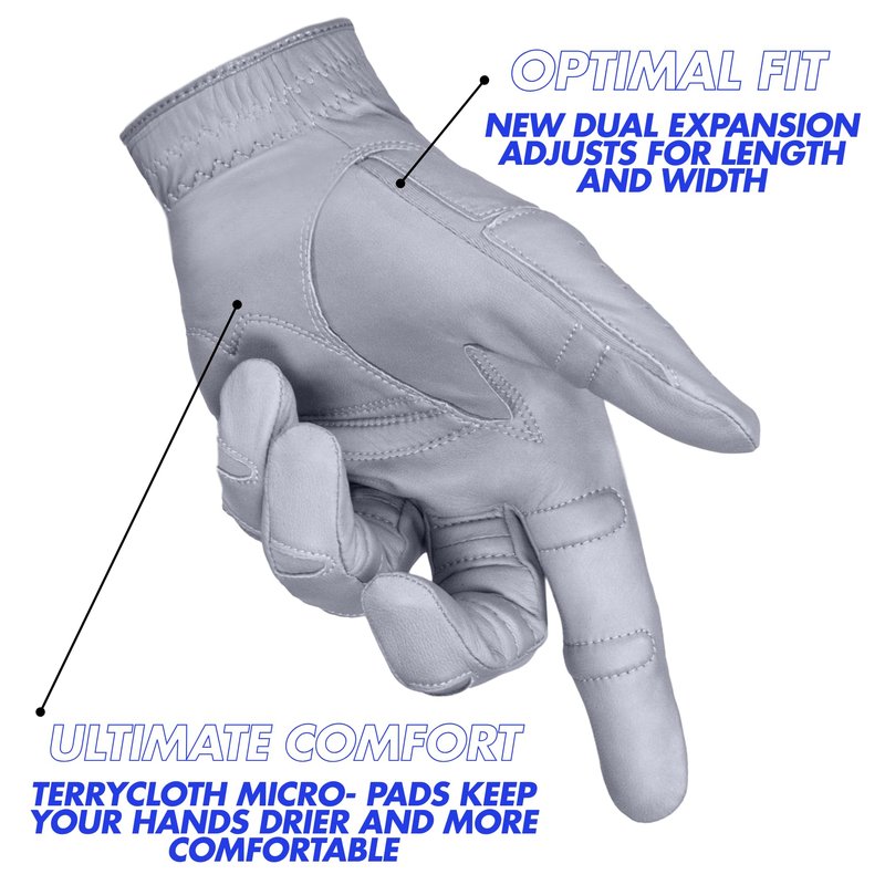 Bionic Men's StableGrip with NaturalFit 2.0 Golf Glove with Dual Expansion Thumb for Best Fit - Premium Cabretta Leather… (Gray, XXX-Large, Right)