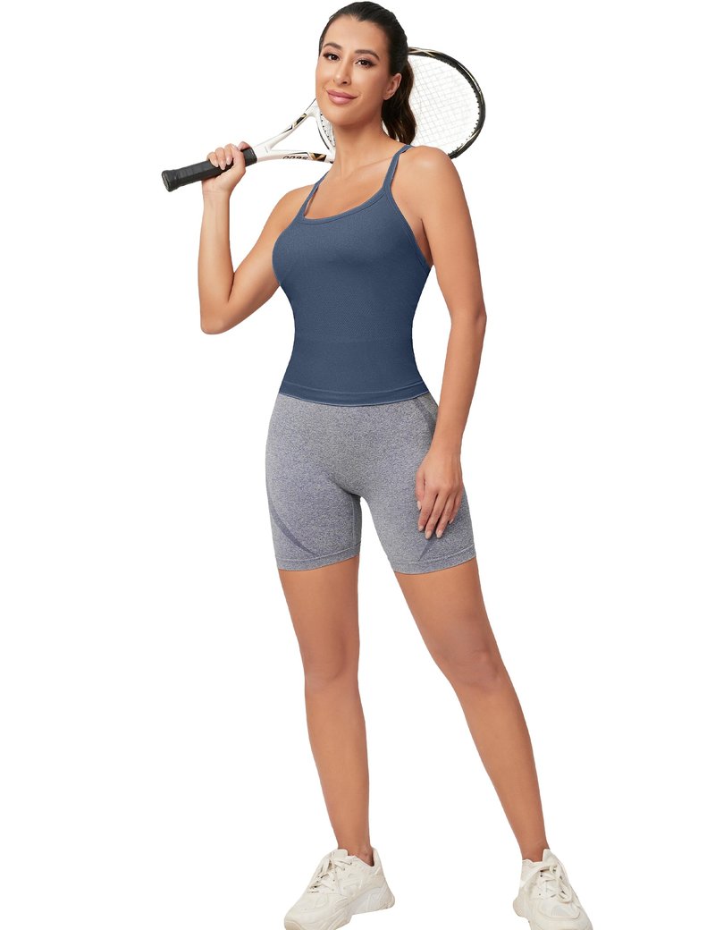MathCat Workout Tank Tops for Women with Built in Bra, Sleeveless Gym Tops Seamless Racerback Athletic Yoga Shirts Grey Blue