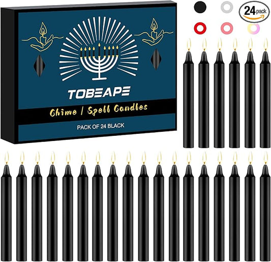 Tobeape Spell Chime Candles 24 pcs Black Candles, 4" Tall Unscented Mini Taper Candle for Halloween Witchcraft, Wiccan Altar, Magic Tools, Rituals, Prayer, Meditation and Party Decoration