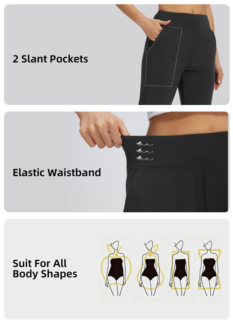Libin Womens Casual Travel Pants Stretchy Golf Ankle Pants 7/8 Dress Pant Slacks Athletic Workout Sweatpants with 4 Pockets Black L