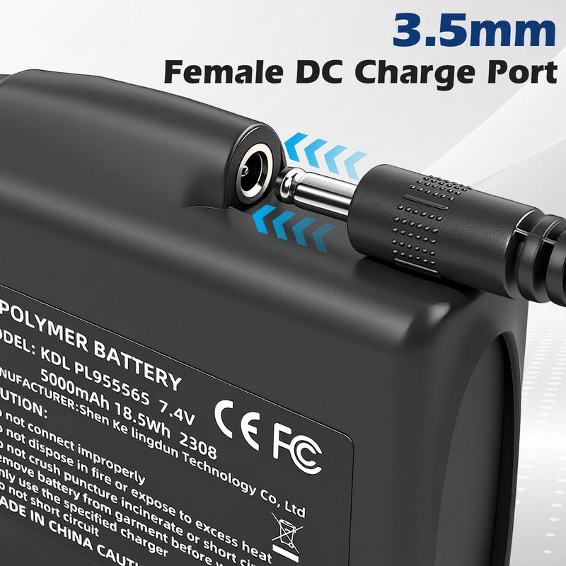 Hczykya 7.4V 5000mAh Lithium Polymer Batteries - 2pcs Rechargeable Li-Polymer Batteries for Heated Gloves Socks Hats Jacks. Support 3.5mm Female DC Jack, Suitable for Skiing, Hunting, Hiking