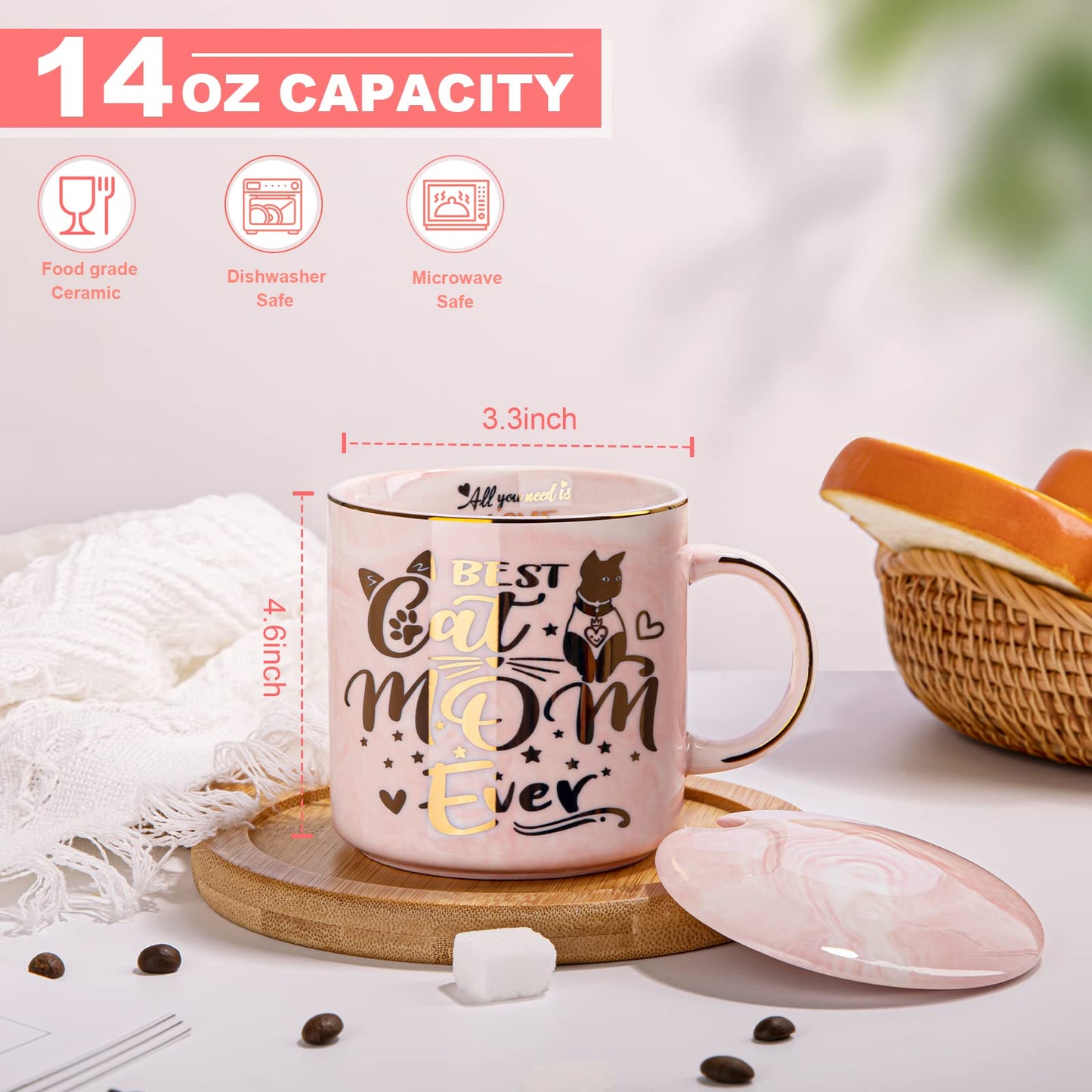 Best Friend Birthday Gifts for Women, Friendship Gifts for Women, Unique Birthday Valentines Day Gift Ideas for Her, Friends Female, Besties, BFF Ceramic Marble Coffee Mug Gift Box Printed Gold 14 oz