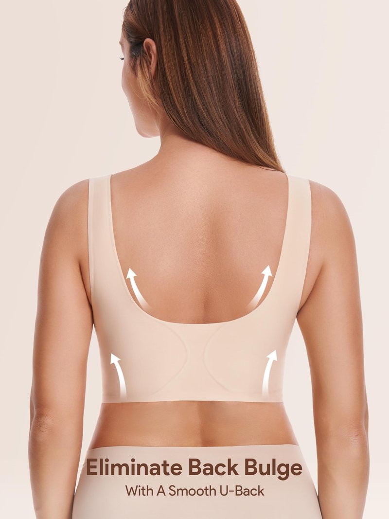 Wireless Daisy Jelly Bras for Women, Front Closure Seamless Bra Post Surgery Comfort No Underwire Push Up Bralettes Beige