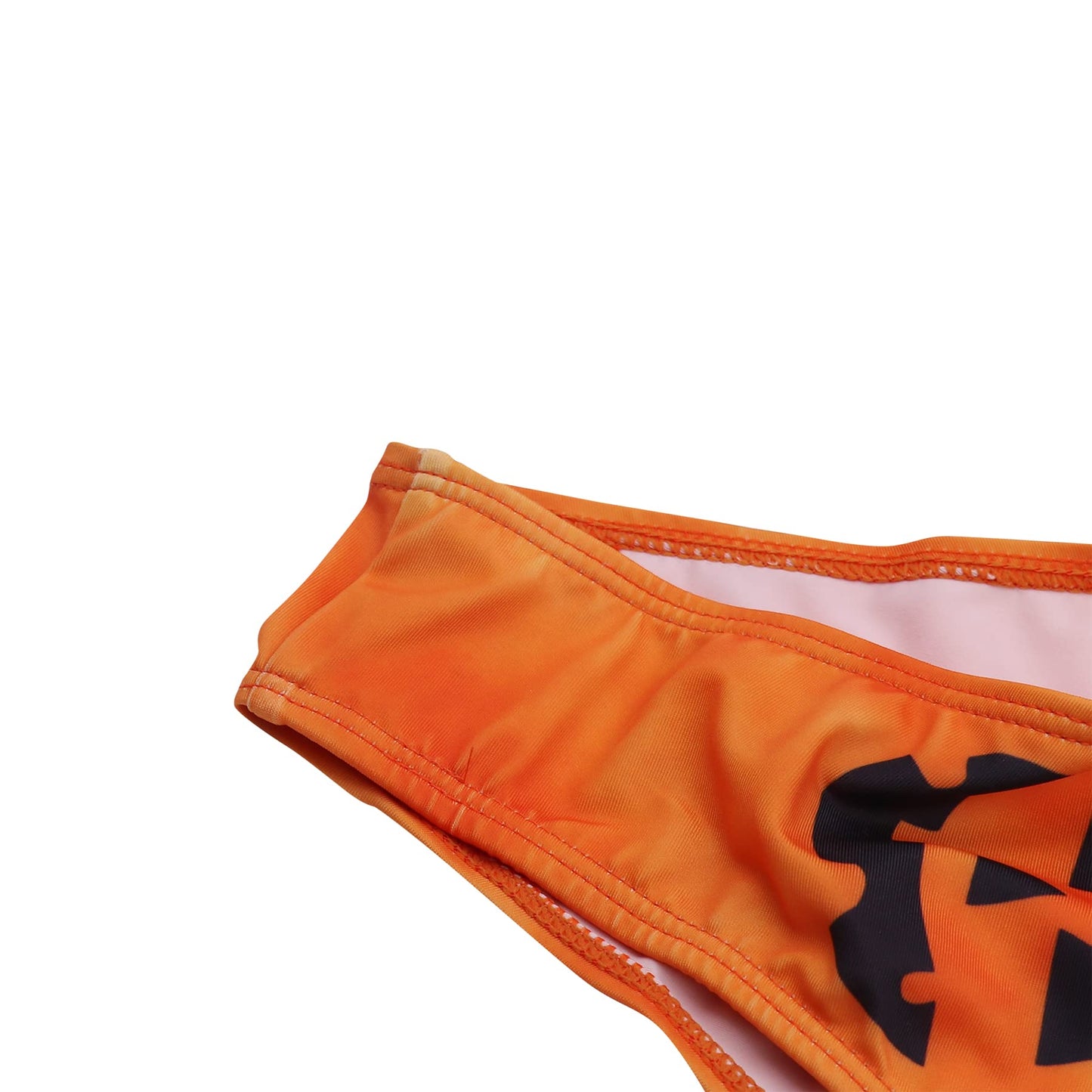 ANKOMINA Women Gothic Skull Letter Printed Two Piece Swimsuit High Cut Triangle Bikini Set for Rave Party Festival Halloween Orange