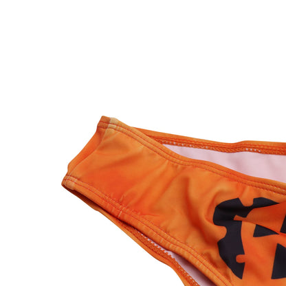 ANKOMINA Women Gothic Skull Letter Printed Two Piece Swimsuit High Cut Triangle Bikini Set for Rave Party Festival Halloween Orange
