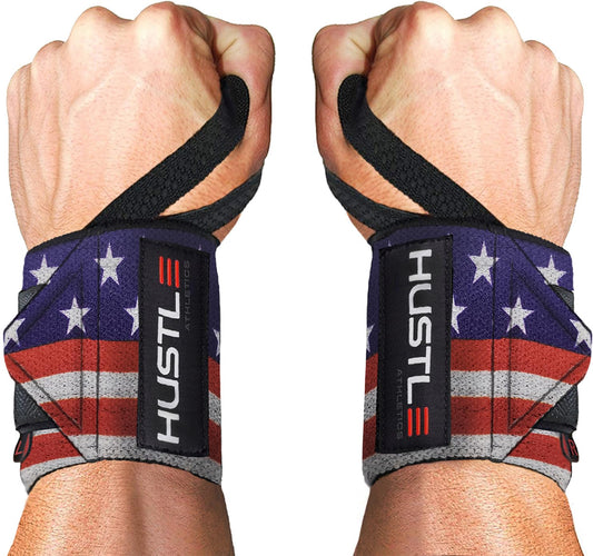 Hustle Athletics Wrist Wraps - Best Weightlifting Support (Professional Competition Grade Wrap) - Brace Your Wrists to Push Heavy, Avoid Injury & Improve Your Workout - for Men & Women