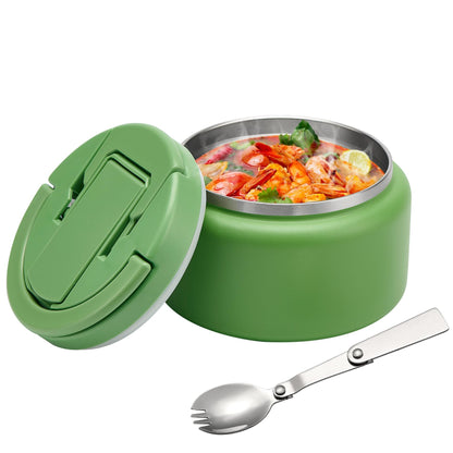 13.5oz Soup Thermo for Hot Food Kids Insulated Vacuum Food Jar with Buckle Lid,Wide Mouth Leakproof Stainless Steel Lunch Container with Spoon-Green