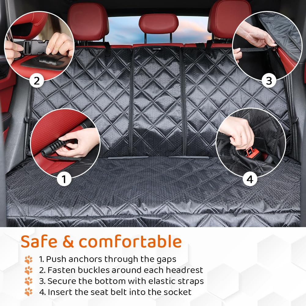 KYG Dog Car Seat Cover Premium Nonslip Back Seat Cover for Dogs Scratch Proof Waterproof Rear Seat Covers for Dogs Isofix-Compatible for Most Medium and Large Cars and SUVs (58x45x135 cm)