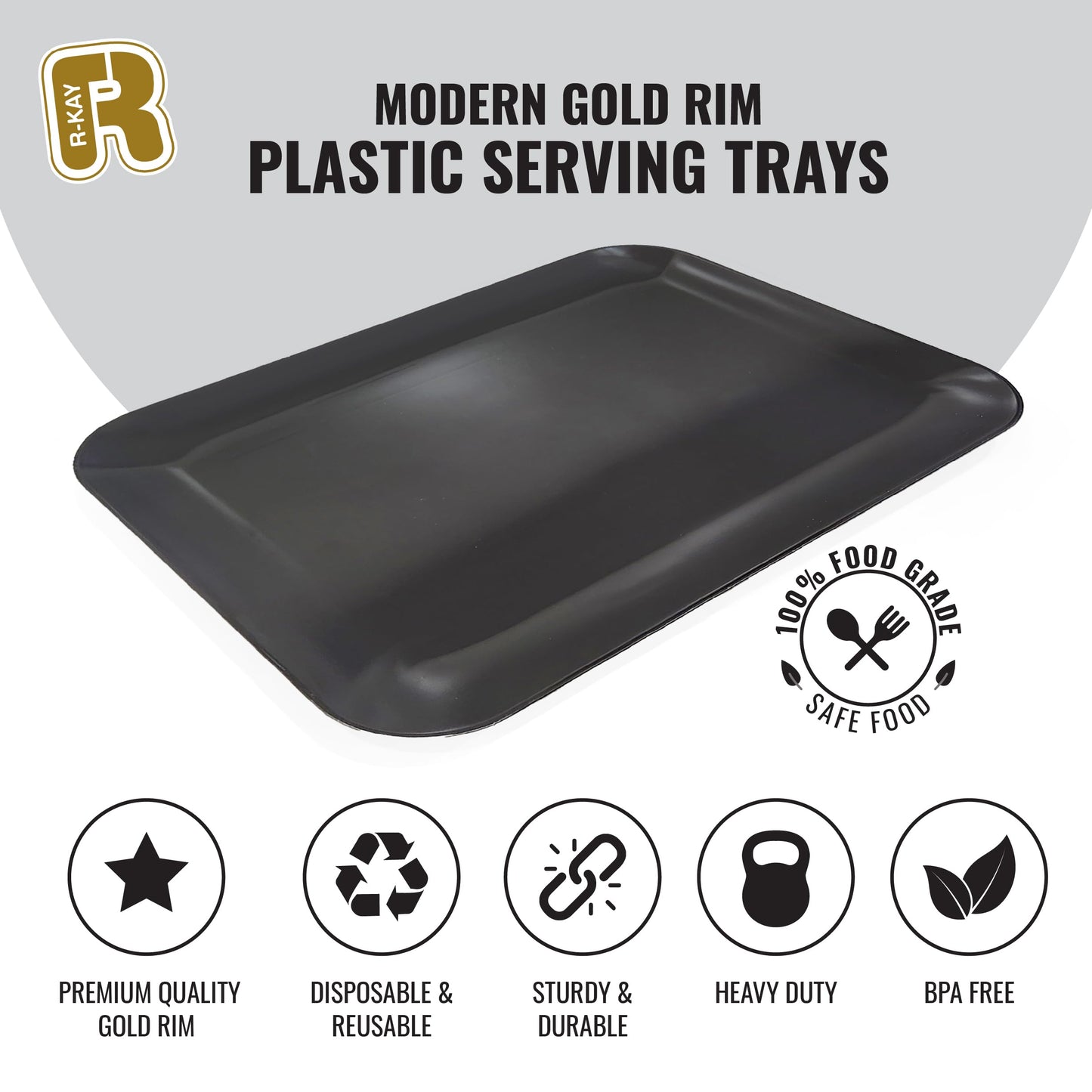 3 Pack Black Plastic Serving Tray for Party - Black Serving Tray 8 by 11 Inch - Dessert Trays for Food - Party Serving Trays for Entertaining