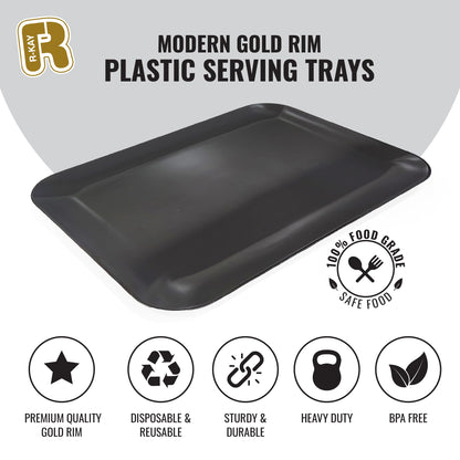 3 Pack Black Plastic Serving Tray for Party - Black Serving Tray 8 by 11 Inch - Dessert Trays for Food - Party Serving Trays for Entertaining