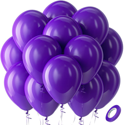 Bezente Dark Purple Latex Party Balloons - 100 Pack 12 inch Round Helium Purple Balloons for Wedding Graduation Halloween Birthday Party Backdrop Decorations