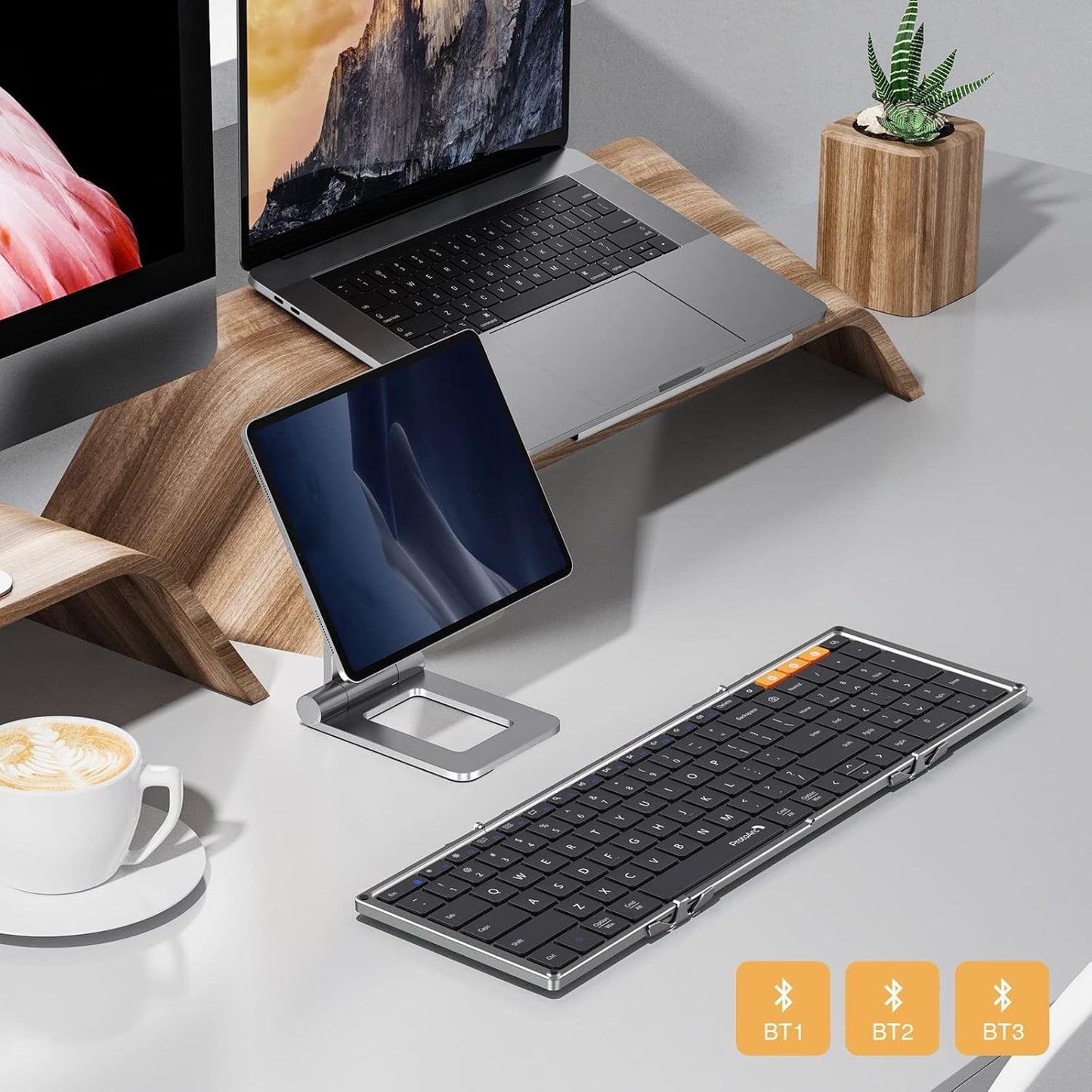 ProtoArc Foldable Bluetooth Keyboard, XK01 Folding Wireless Portable Keyboard with Numeric Keypad, Full-Size Travel Keyboards for iPad Tablet Smartphone Laptop PC Windows iOS Android, Black