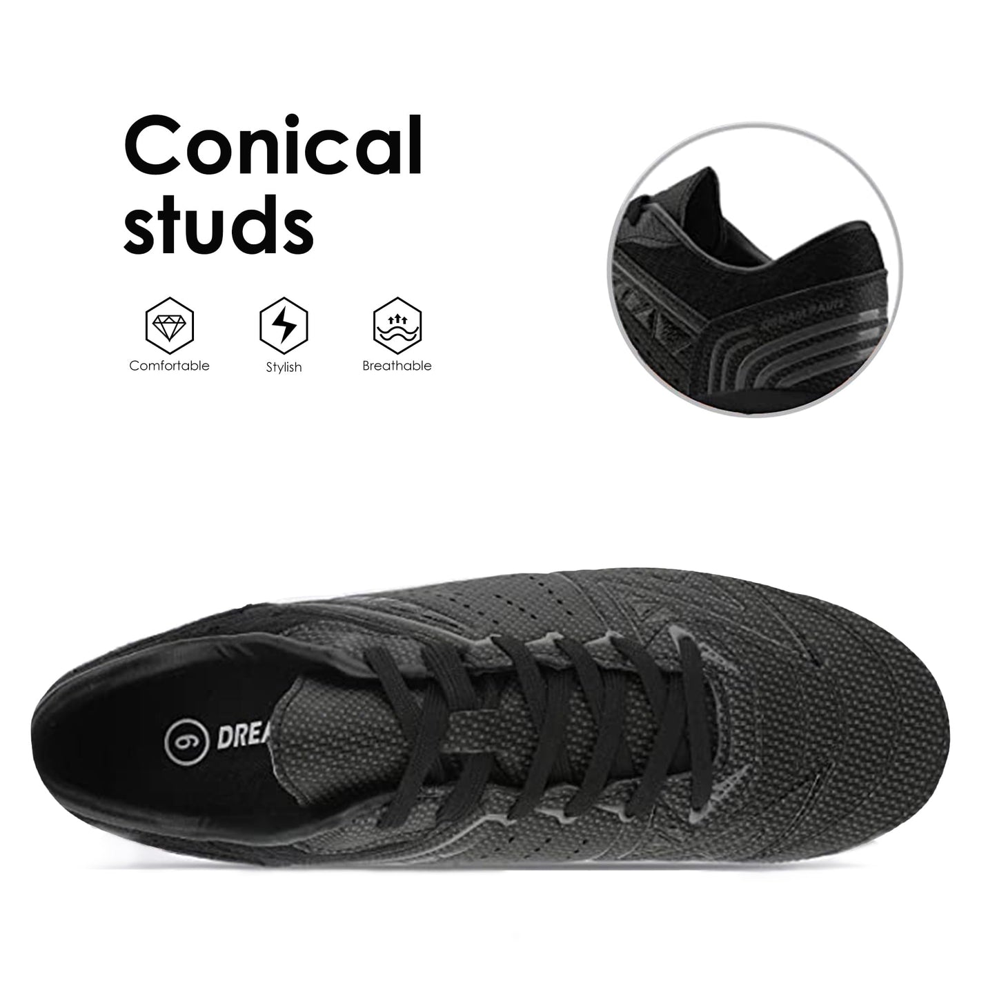 DREAM PAIRS Mens Sport Flexible Athletic Lace Up Light Weight Outdoor Cleats Football Soccer Shoes,Size 7,Black/Dark/Grey,160859-M