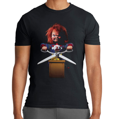 Ripple Junction Chucky Men's Short Sleeve T-Shirt Chucky's Back with Scissors Child's Play Horror Movie Slasher Film L Black