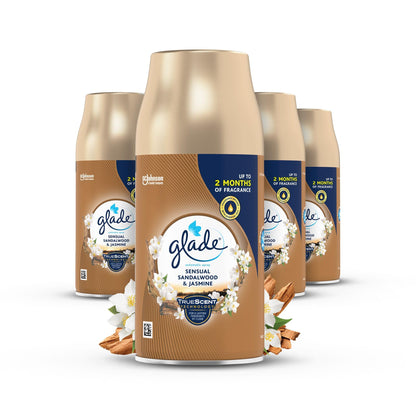 Glade Automatic Air Freshener Refills, Room Spray & Odour Eliminator, Sandalwood & Jasmine, Pack of 4 (4 x 269 ml)
