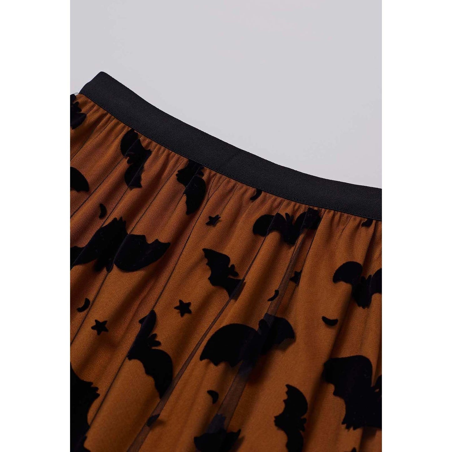 CHICWISH Women's Pumpkin Tulle Tutu Skirt Velvet Bats Elastic Waist Halloween Party Layered Mesh Midi Skirt Halloween Costumes