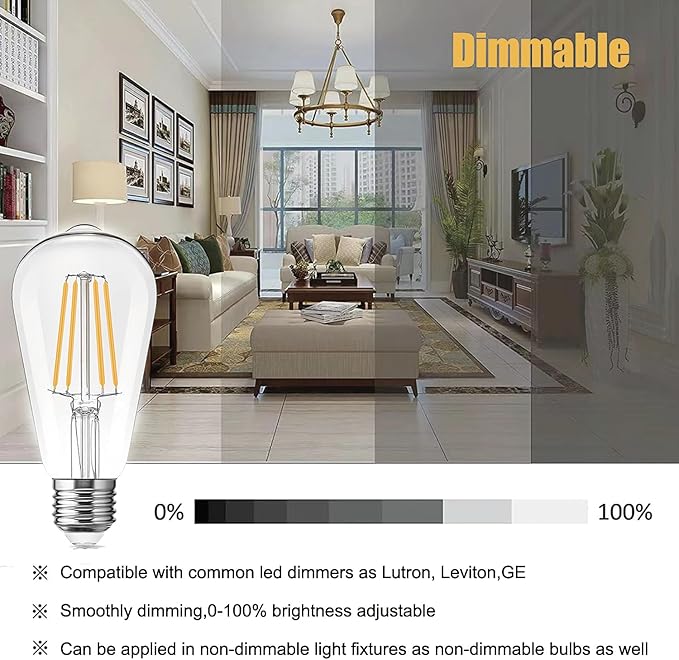 LED Light Bulbs Edison dimmable Bulbs Warm White 2700K Light Bulbs,E26 Base Energy Saving Equivalent 60W Incandescent watt,Antique Glass Style for Home, Bedroom. (2700k Warm White, 12-Pack)