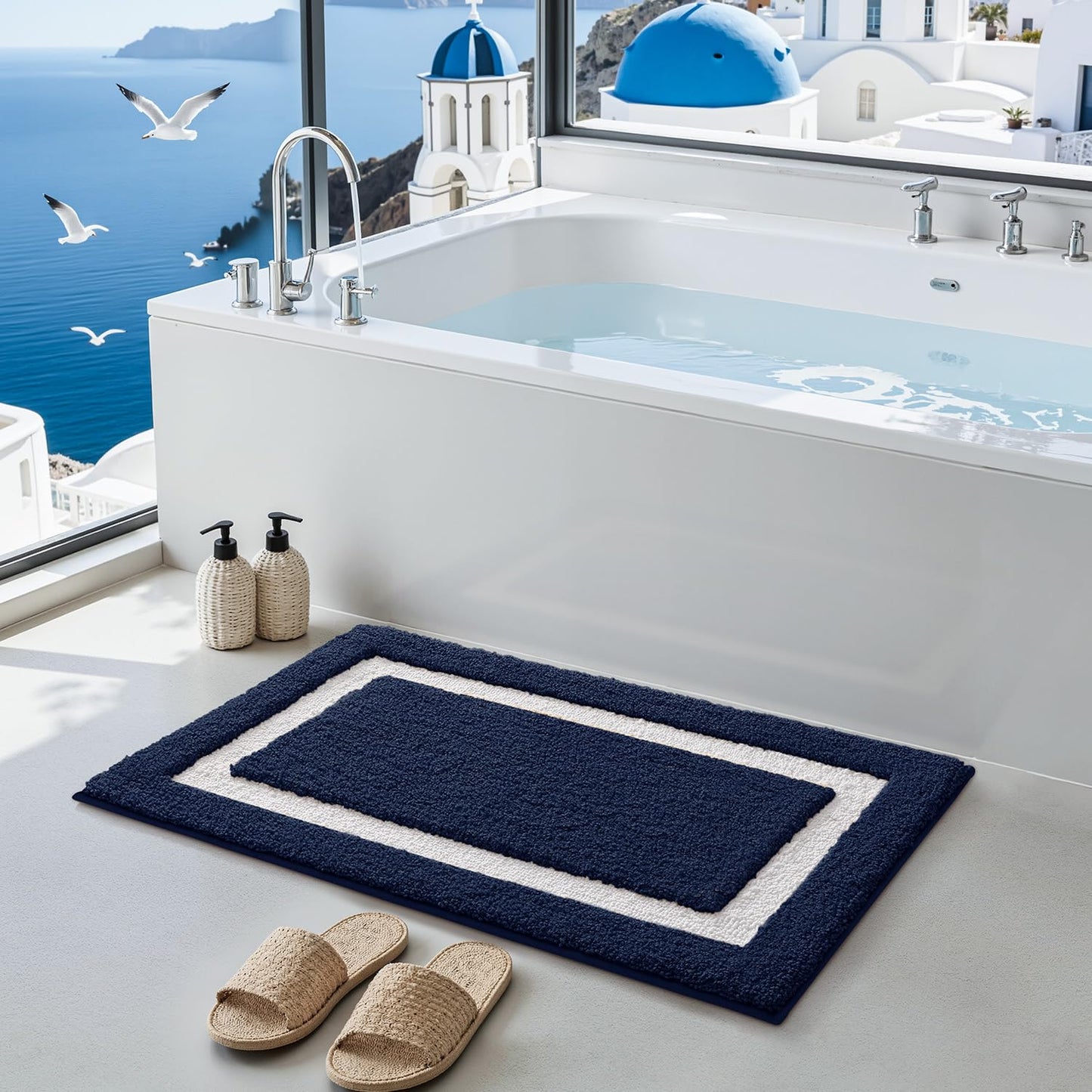 LUMI Extra Soft Bathroom Rugs, Non Slip Washable Bath Mat, Absorbent Microfiber Bath Rug, Quick Dry Plush Bath Mats for Bathroom for Shower, Bathtub, Floor, Blue, 16x24