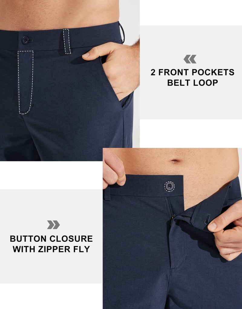 Libin Mens Golf Pants Classic Fit Stretch Work Dress Pants 32" Quick Dry Lightweight Business Casual Trousers Comfort Water Resistant, Navy Blue, 30W x 32L