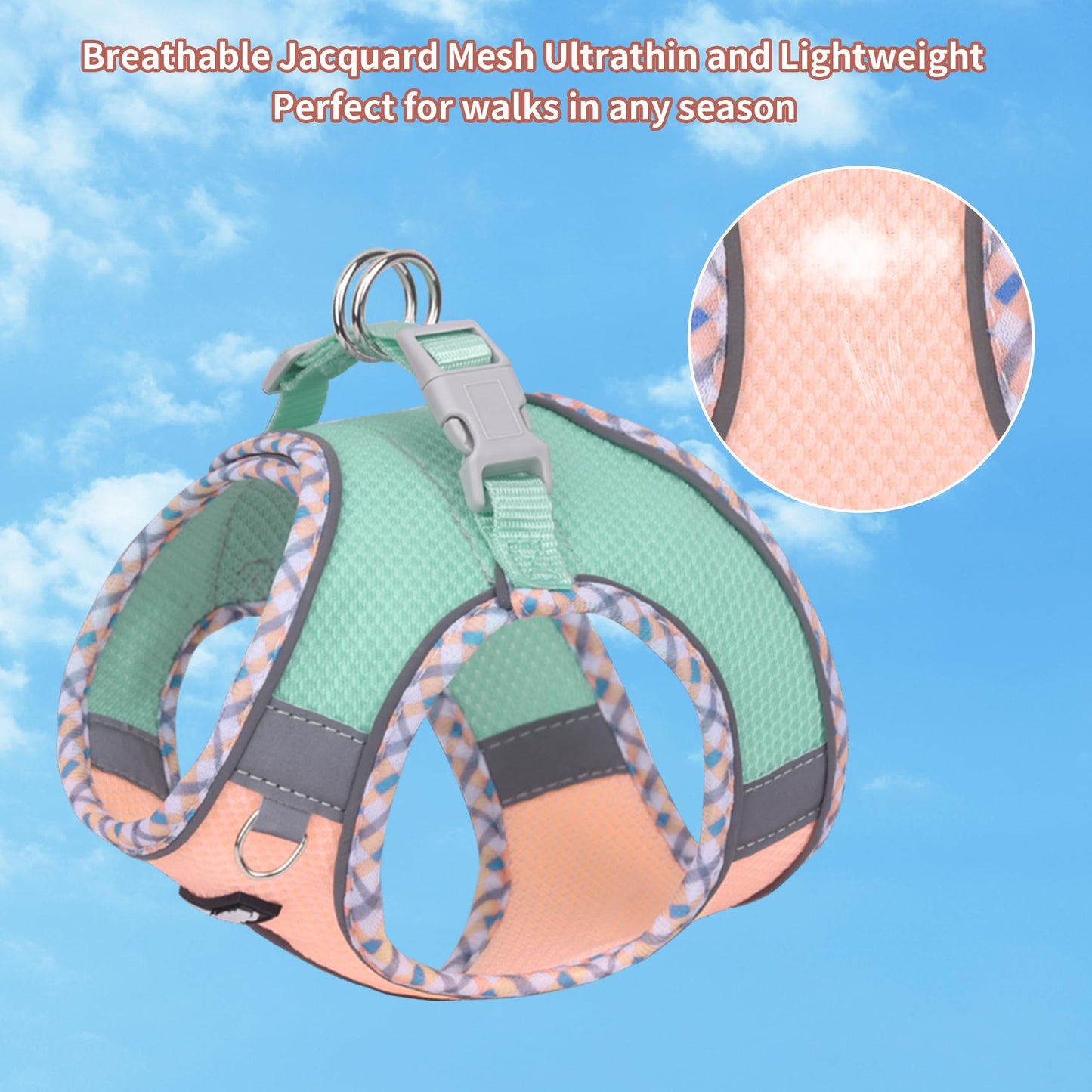 AIITLE Tiny Dog Harness - Lightweight Mesh Step-in Vest for Puppy, Reflective & Escape-Proof Design with High-Stick Velcro - Indoor/Outdoor Use for Chihuahua, Maltese, Shih Tzu(Turquoise-Pink, XXXS)