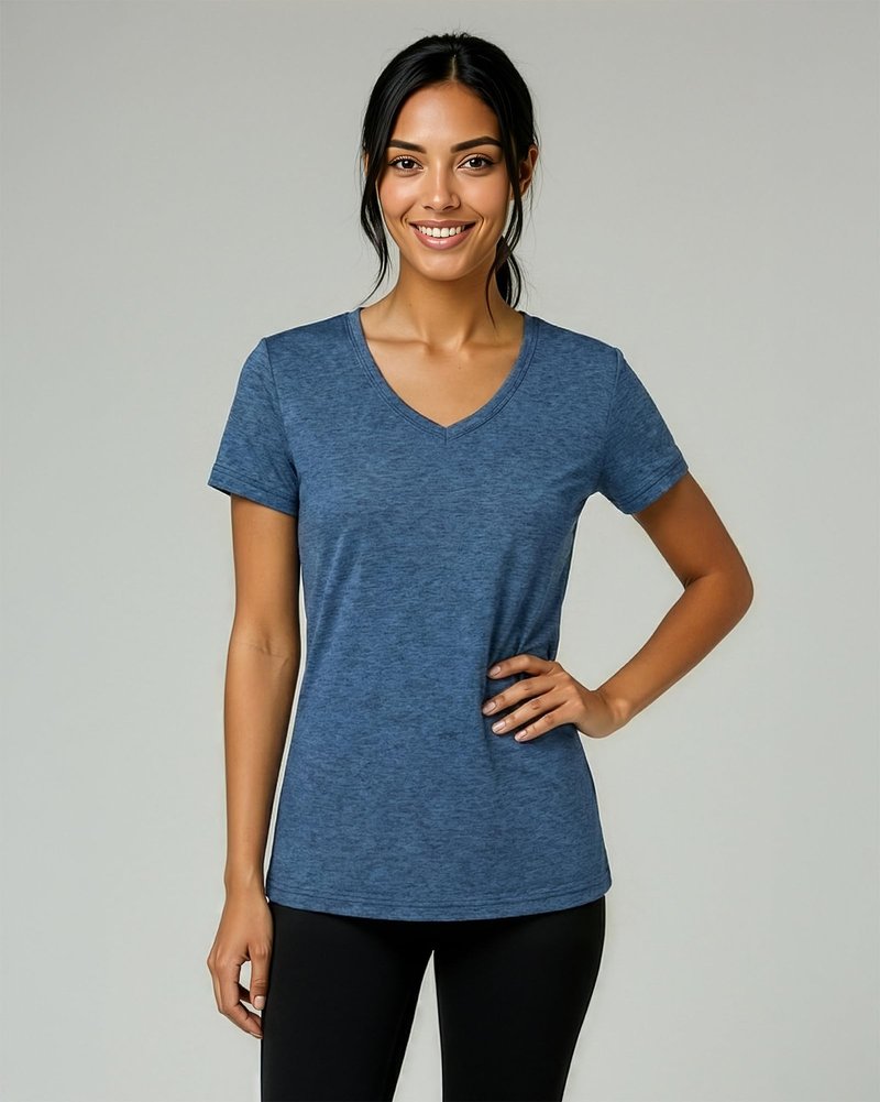 Real Essentials 5 Pack: Women's Dry-Fit Short Sleeve V Neck T Shirt Workout Fitness Yoga Top Tee (Available in Plus Size), Set 8, 2X