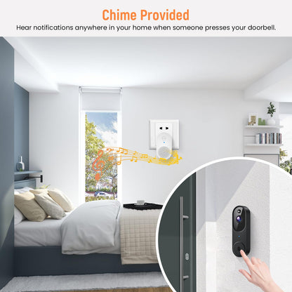 GridTera Smart Video Doorbell Camera Wireless, AI Human Detection and Instant Alerts, Night Vision, 2-Way Audio, Battery Powered, Cloud Storage Sold Seperately, 2.4G WiFi (Chime Included)