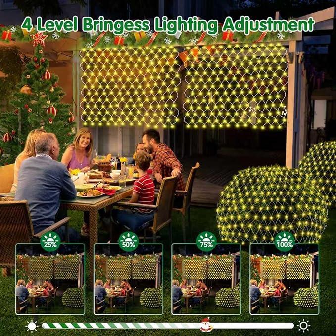 Hezbjiti Pack of 6 Battery Operated Christmas Lights Outdoor Total 600 LED 5FT x 3.3FT Waterproof Timed Memory Net Mesh Lights for Xmas Trees Bushes Garden Yard Lawn Patio Christmas Decor (Warm White)
