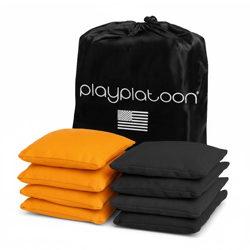 Play Platoon Weather Resistant Cornhole Bags - Set of 8 Regulation Corn Hole - Orange & Black - Durable Duck Cloth for Tossing Game, Includes Tote Bag