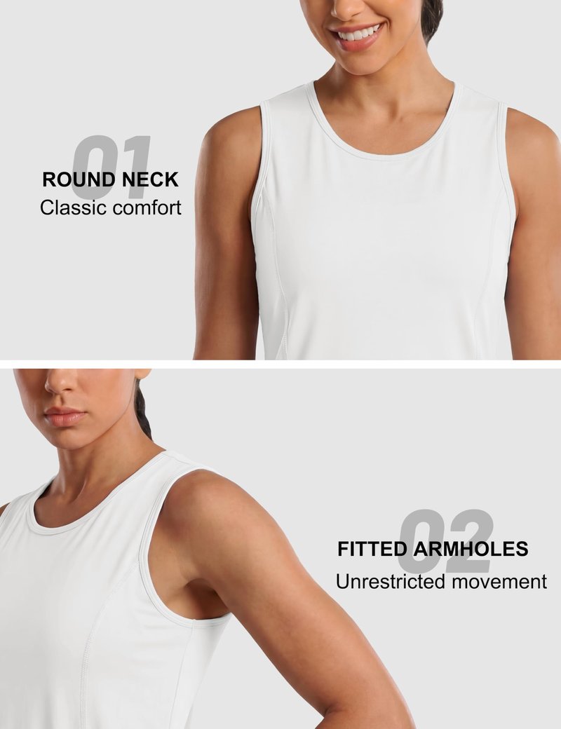 MAGCOMSEN Women's Sleeveless Workout Tank Tops UPF 80+ Dry Fit Running Moisture Wicking Shirts Athletic Gym White M