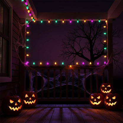 Halloween Lights, 25Ft C7 LED String Lights with Orange, Purple & Green Bulbs, Energy-Efficient, Waterproof, UL Certified for Outdoor & Indoor Halloween Yard, Porch, Patio, Garden Decorations