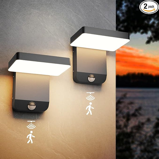 2 Pack Motion Sensor Outdoor Wall Light,Modern LED Black Motion Outdoor Light IP65 Waterproof Exterior Wall Sconces for Garage Porch 3000K