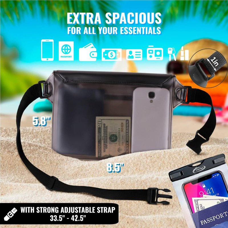 AiRunTech Waterproof Fanny Pack,Waterproof Phone Pouch for iPhone 15 14 13 12 11 Pro Max,IPX8 Waterproof Dry Bag for Snorkeling Beach Cruise Kayaking Pool Swimming(Phone Case + Waist Bag 2-Piece Set)