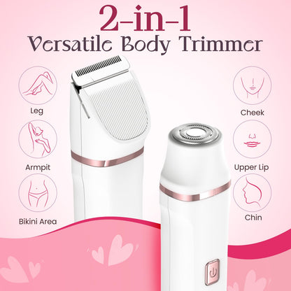 Bikini Trimmer for Women - Painless Electric Razors for Silk Skin,Cordless Body Shaver for Trip,Replaceable Lady Facial Razor, IPX7 Waterproof&Easy Cleaning, Ceramic Blade, USB Charge Dock Pink
