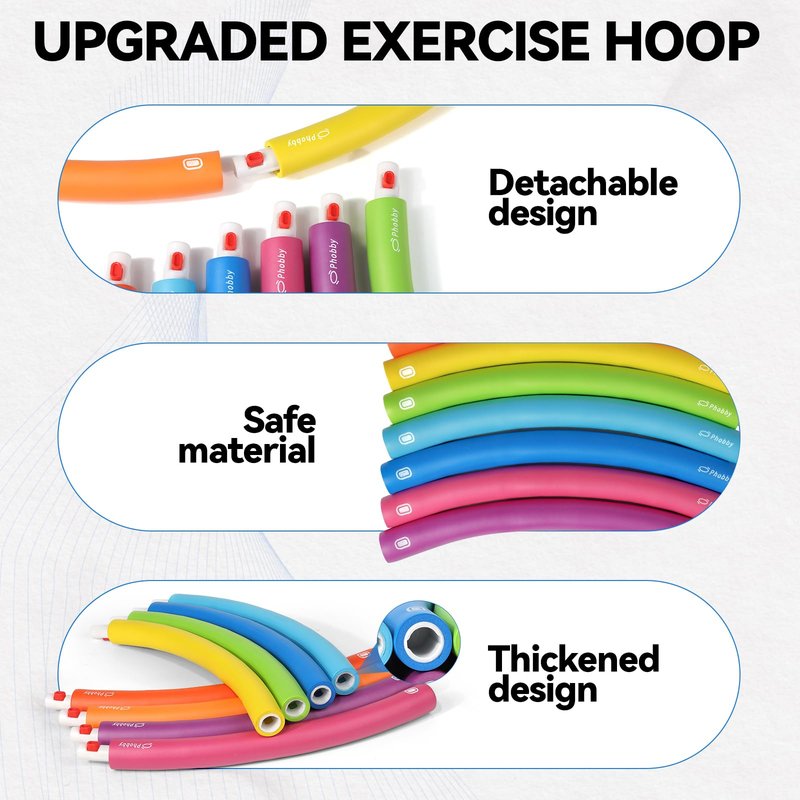 Phobby Weighted Exercise Hoop for Adults, 2.2lbs Adjustable Fitness Hoop, 8 Detachable Hoop Sections with Jump Rope & Storage Bag, Home Gym Workout