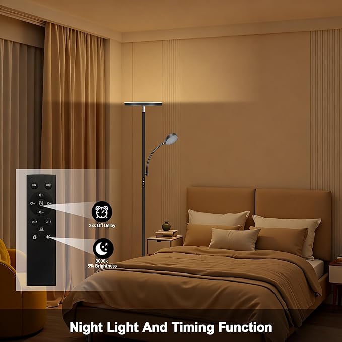 Floor Lamp-42W/4200LM Super Bright Floor Lamp,Dimmable 2-in-1 LED Standing Lamp with Reading Light,69" Tall Standing Lamp with Remote & Touch Control,Modern Floor Lamps for Bedroom,Living Room,Office