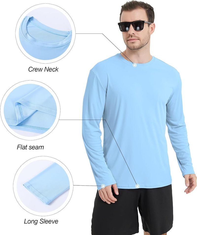 Men's UPF 50+ Rash Guard Swim Shirts - 4 Pack Long Sleeve UV Protection | Ideal for Fishing & Outdoor Activities