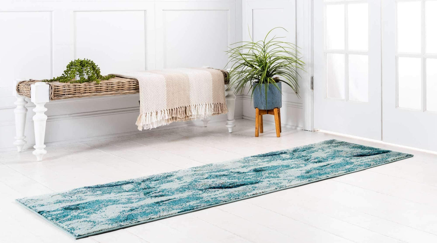 Unique Loom Positano Collection Coastal Modern Fish Light Blue Runner Rug (3' x 10')