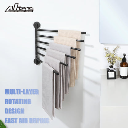 Alise Swivel Towel Rack,Folding 6 Arms Hand Towel Bars Towel Hanger for Bathroom,Wall Mount Drying Racks for Laundry,SUS304 Stainless Steel Swing Out Towel Holder Storage Space Saving,Matte Black